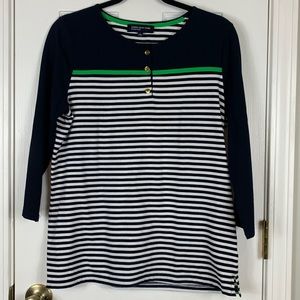 Jones New York signature navy blue/white, green trim 3/4 sleeves size large